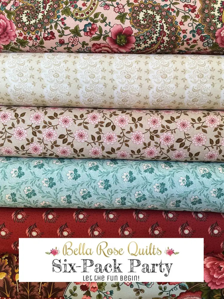 Six-Pack Party Bundle featuring six half-yard fabric cuts for quilt making