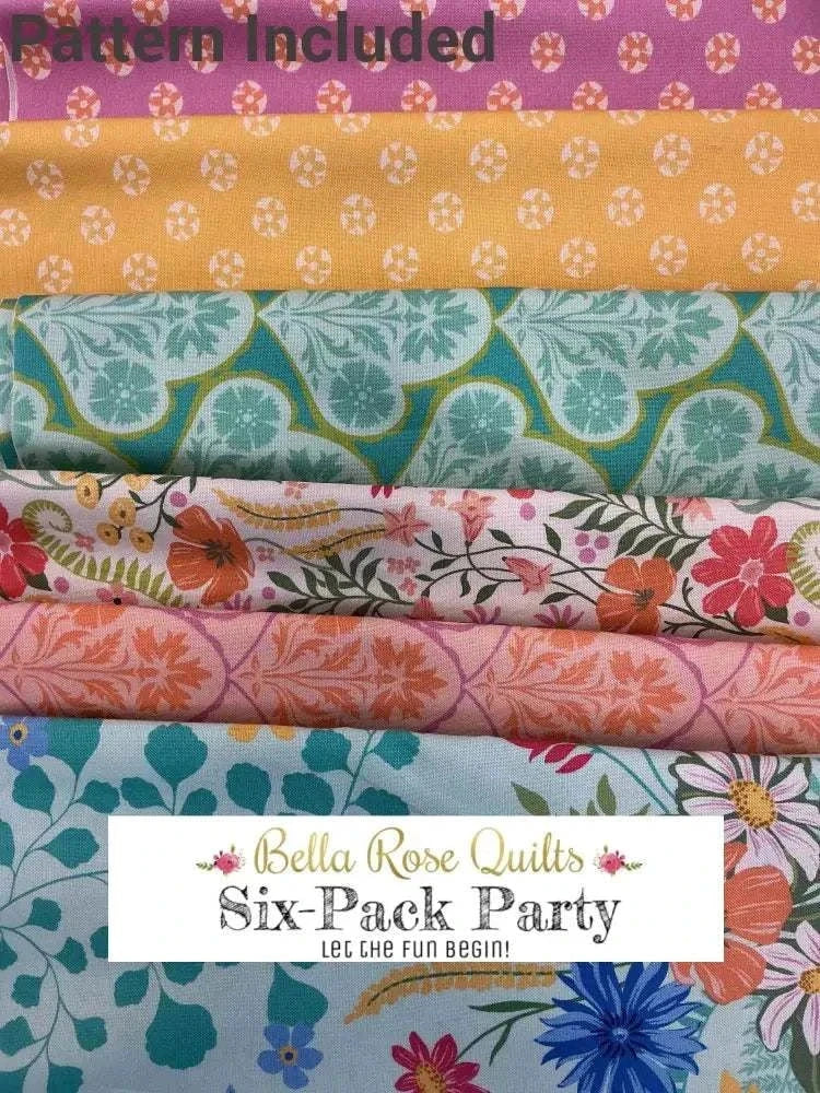 Six-Pack Party Bundle fabric cuts laid out for quilting project