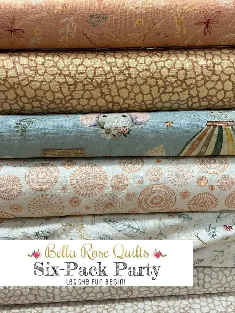 Colorful six-pack party bundles with six half-yard fabric cuts for quilting projects