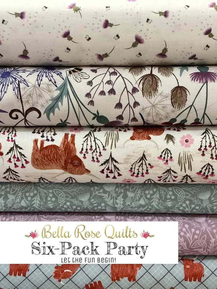 Six half-yard fabric cuts in Six-Pack Party Bundles for quilting projects