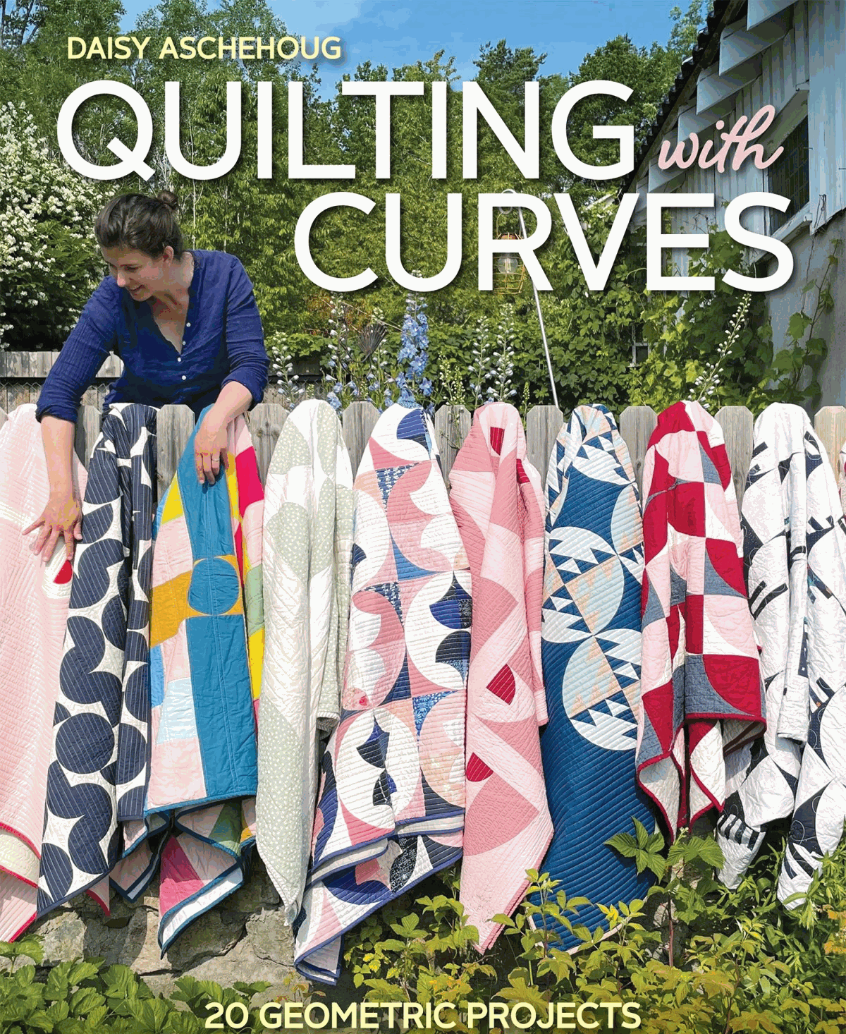 Quilting with Curves book cover showing geometric quilt patterns by Daisy Aschehoug