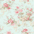 Charlotte Cottage Floral fabric with light turquoise background and pink vintage-inspired florals