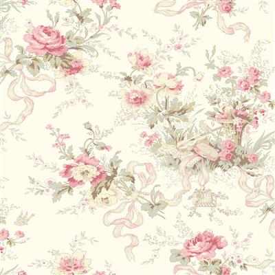 Charlotte Cottage Floral Light Cream fabric with soft pink vintage floral patterns on a light cream background