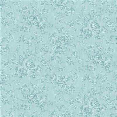 Charlotte Tonal Roses dark turquoise fabric with soft floral vintage-inspired print by Clothworks