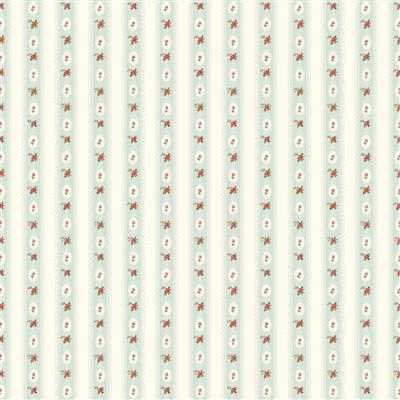 Charlotte Ribbon Stripe fabric by Clothworks with turquoise vintage floral stripes pattern