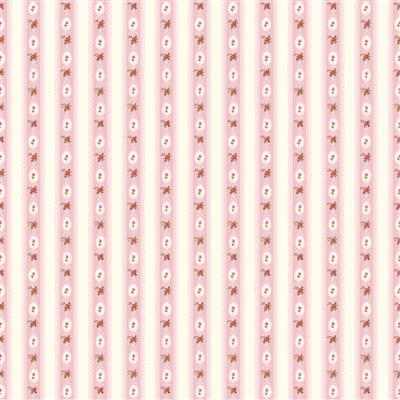 Charlotte Ribbon Stripe Pink fabric with soft pastel floral and vintage-inspired stripes by Clothworks