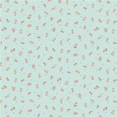 Charlotte Ditsy Floral turquoise fabric with soft pastel floral pattern by Clothworks