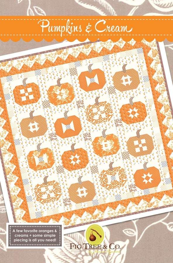 Pumpkins and Cream pumpkin quilt throw with orange and cream blocks by Fig Tree and Co.