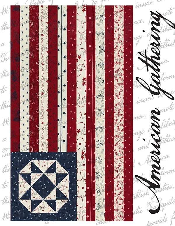 Primitive Gatherings American Gathering quilt pattern with red, white, and blue patriotic design on spiral bound book cover