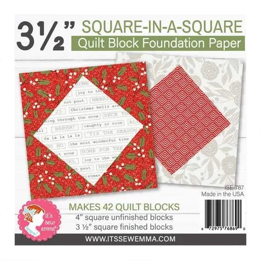 3.5" Square in a Square quilt block foundation paper for precise paper piecing, makes 42 blocks, 4.5" square paper