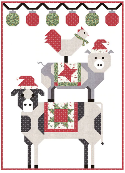 All Stacked Up Kit quilt pattern featuring stacked farm animals with holiday decorations