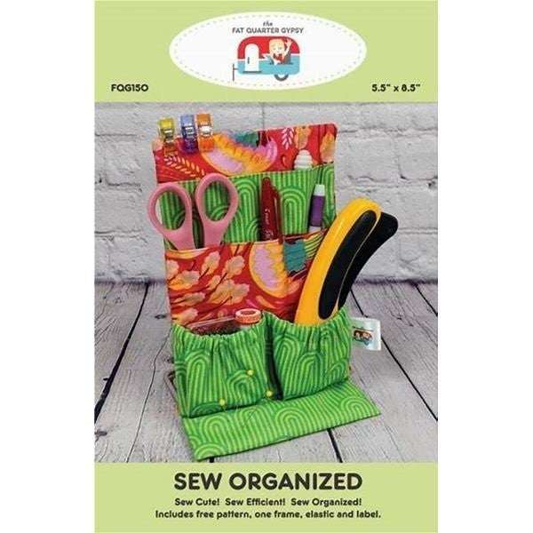 Sew Organized Mini sewing organizer with compartments, included pattern, frame, and elastic label