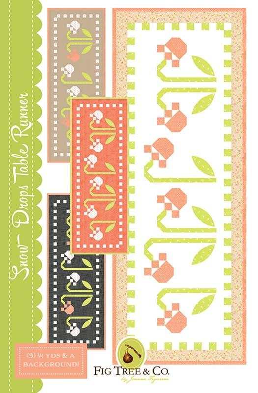 Snow Drops Table Runner quilt pattern with floral design by Fig Tree & Co.