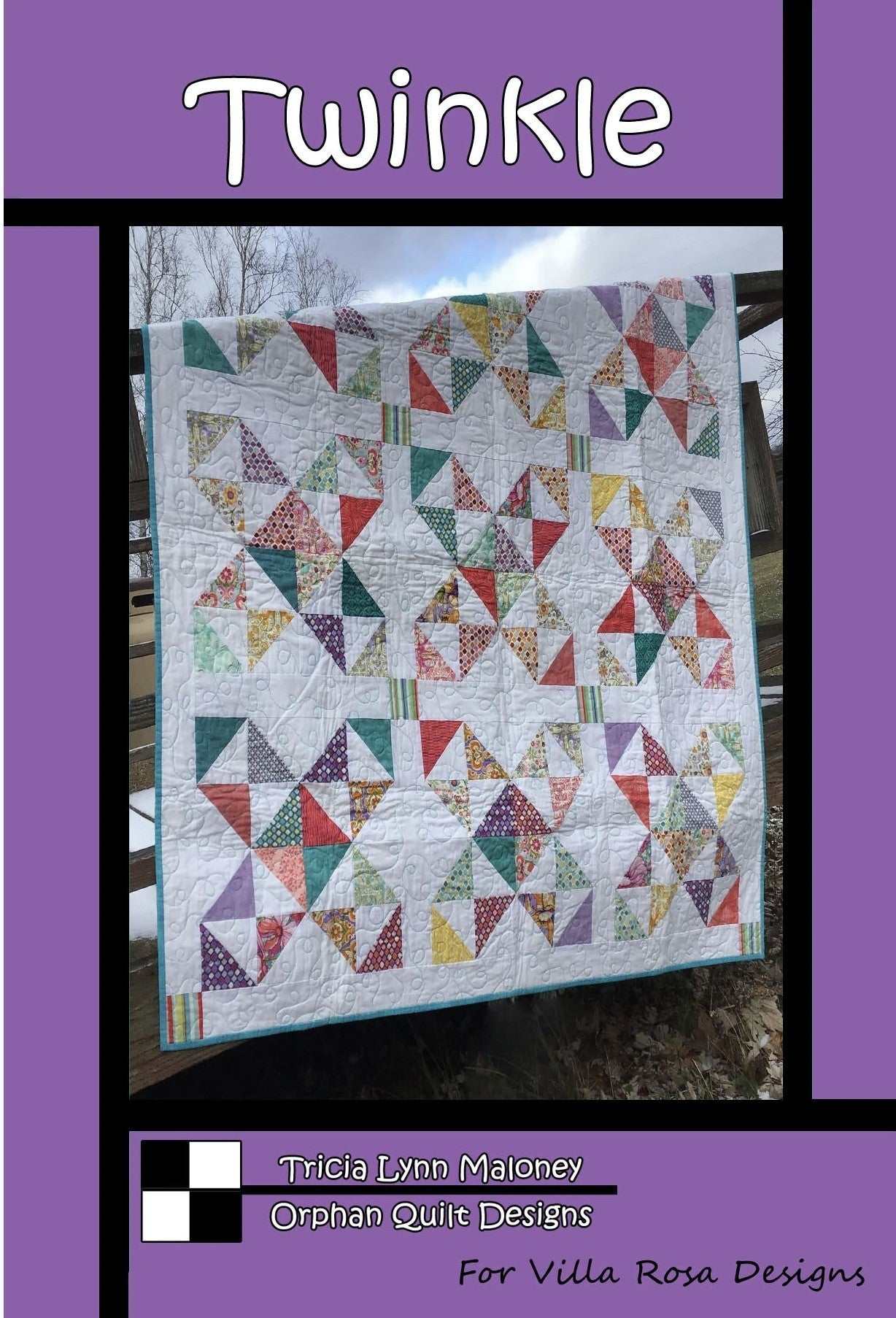 Twinkle by Tricia Lynn Maloney quilt pattern card with colorful patchwork design and 60x60 inch finish