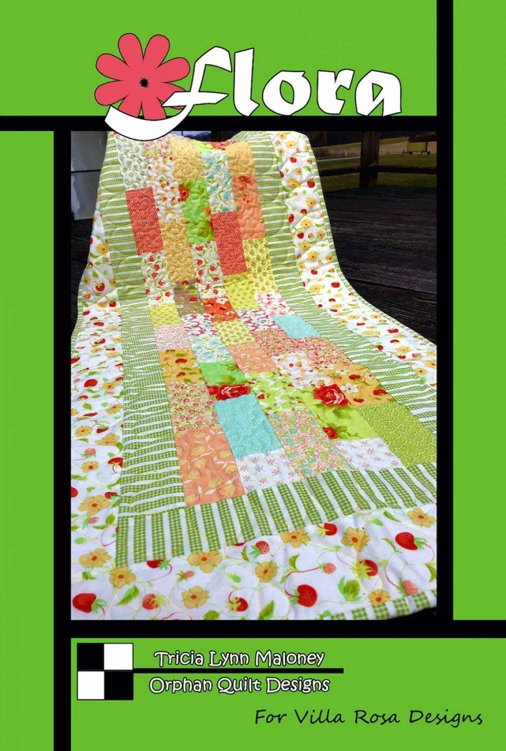 Flora Table Runner by Villa Rosa Designs with colorful floral and striped patchwork pattern