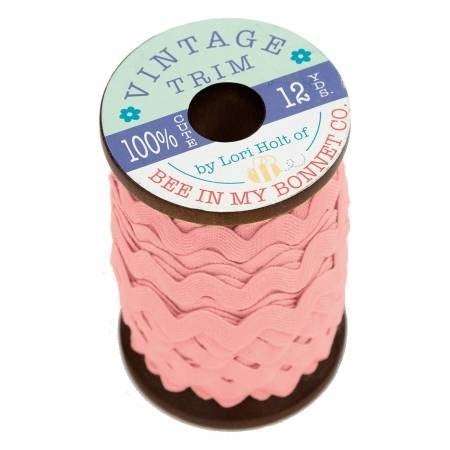Lori Holt 3/8 inch vintage coral ric rac trim on wooden spool 12 yards