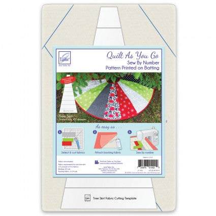 Quilt As You Go Sew By Number tree skirt cutting template with printed batting for easy 40-inch diameter quilt assembly