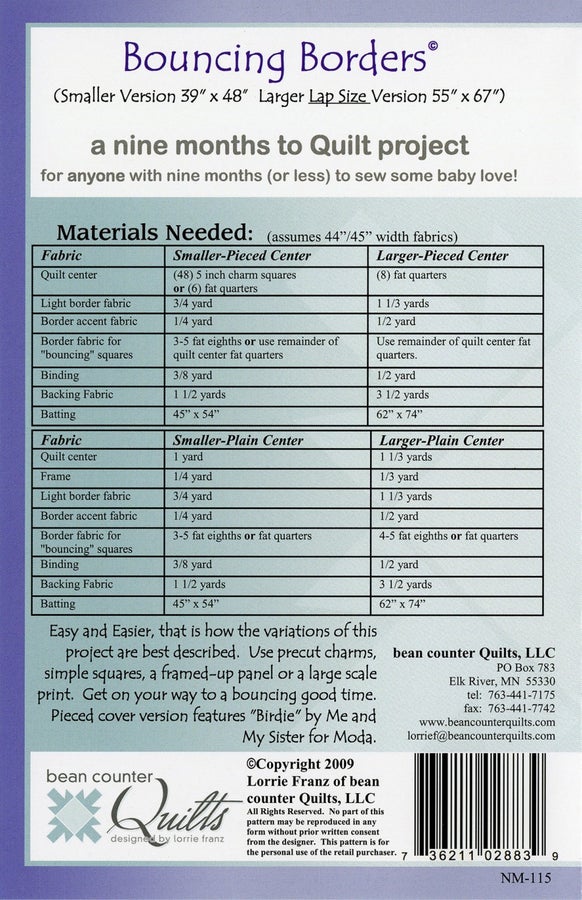 Bouncing Borders Quilt Pattern by Bean Counter Quilts (Printed Pattern