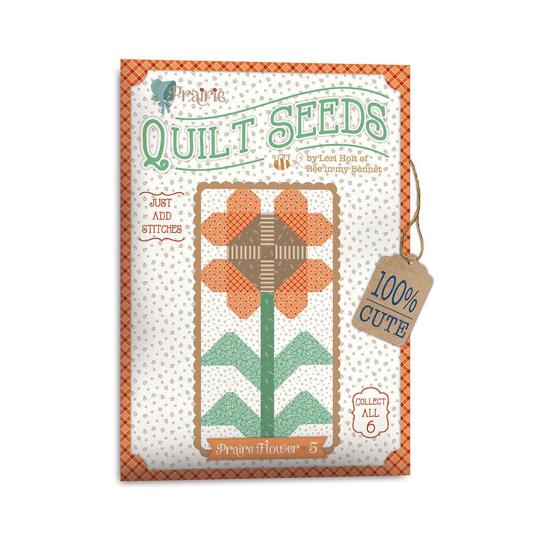 Prairie Quilt Seeds Flower No.5 sewing pattern with orange flower and green leaves quilt block design