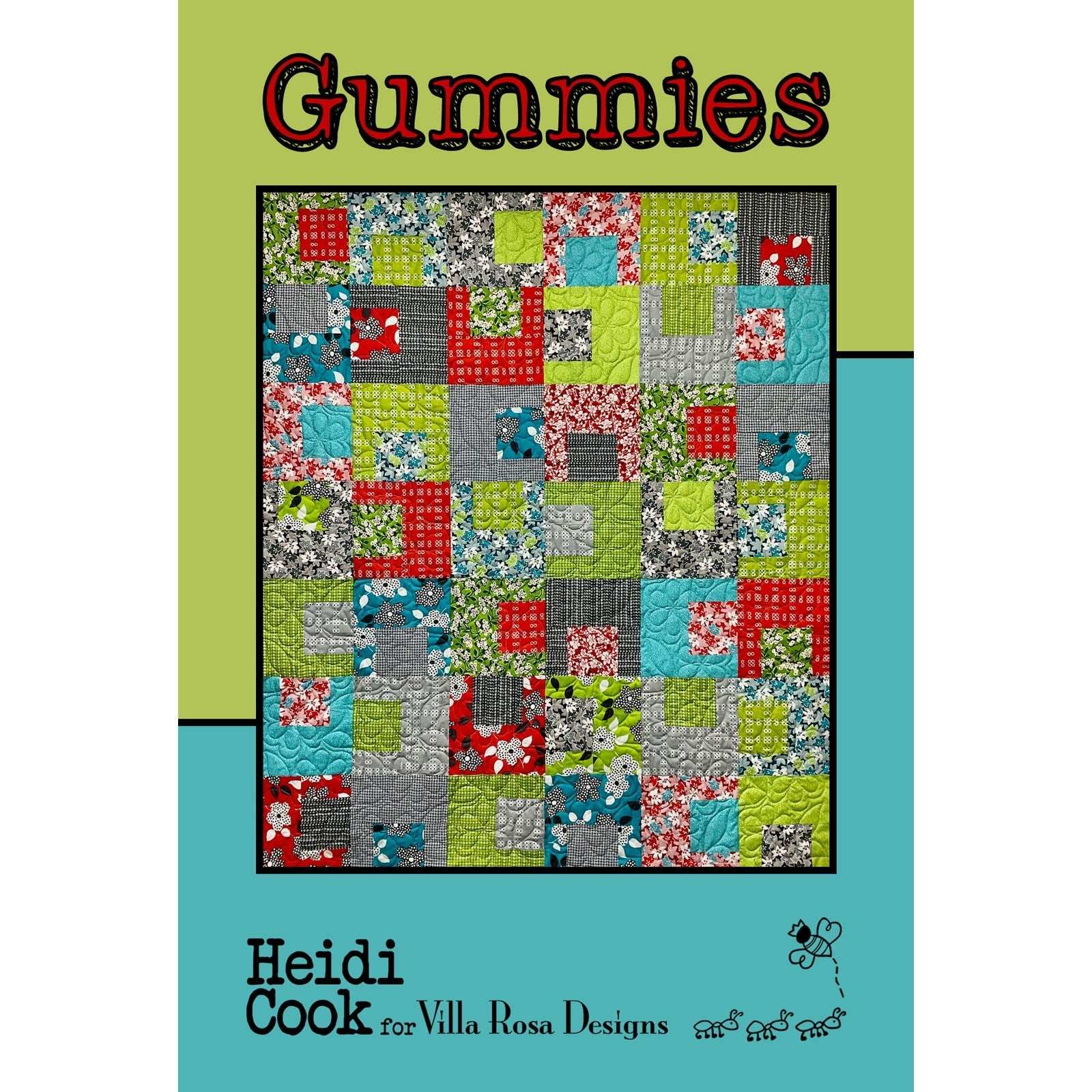 Gummies by Heidi Cook quilt pattern card with colorful patchwork design for Villa Rosa Designs