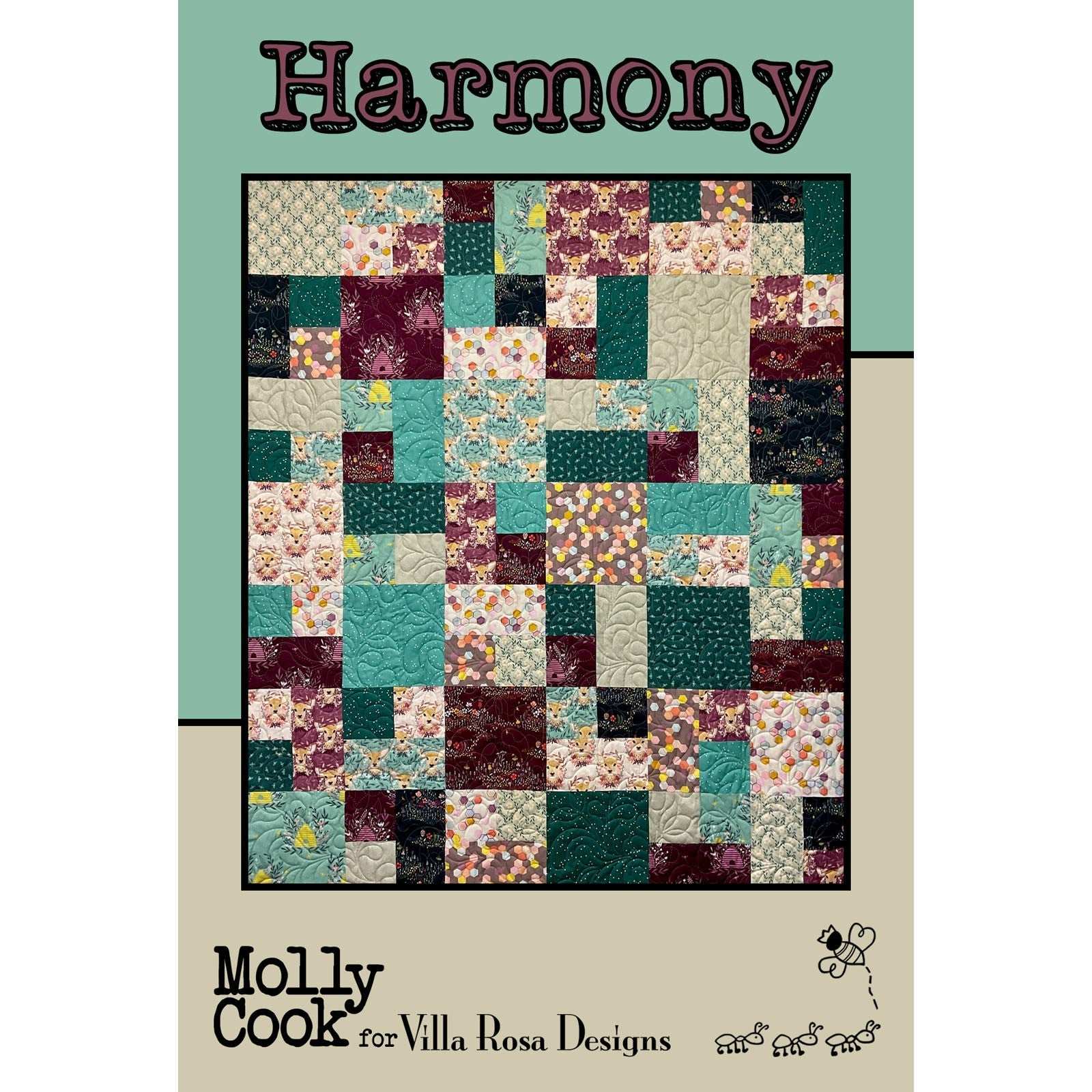 Harmony by Heidi Cook quilt pattern card with colorful 10-inch square patchwork design