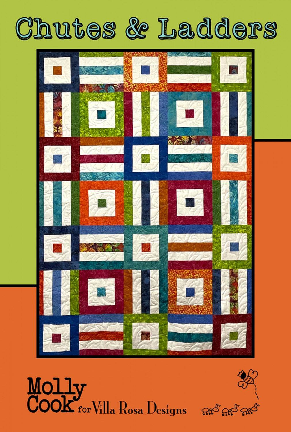 Chutes & Ladders quilt pattern by Villa Rosa Designs with colorful striped blocks and 50x70" jelly roll friendly layout