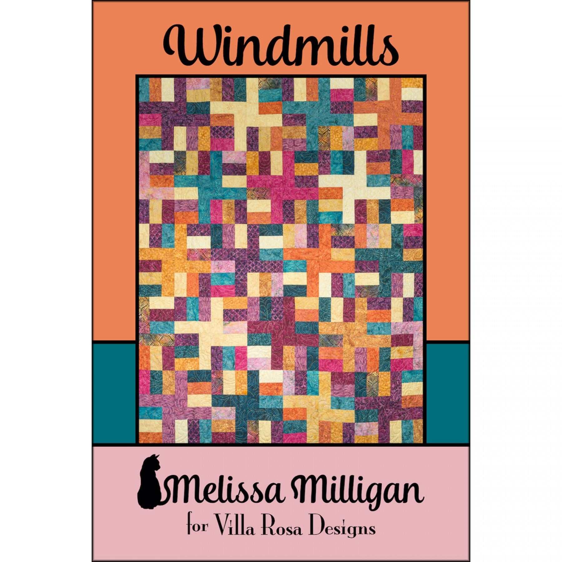 Windmills by Melissa Milligan quilt pattern card with colorful patchwork design for Villa Rosa Designs