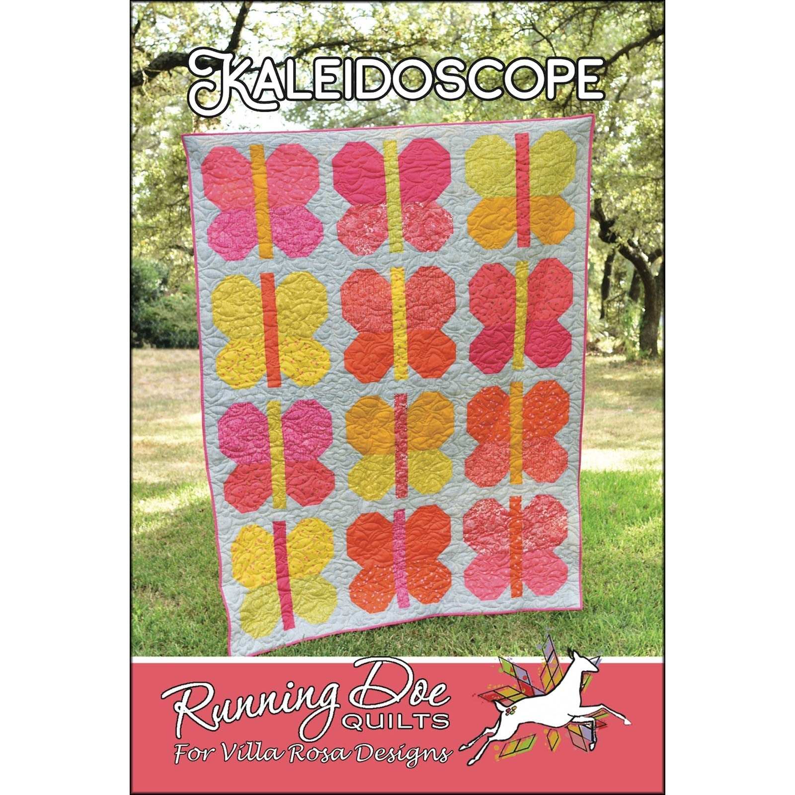 Kaleidoscope by Running Does Quilts colorful butterfly pattern quilt design for 56 x 74 inch quilt using 12 fat quarters