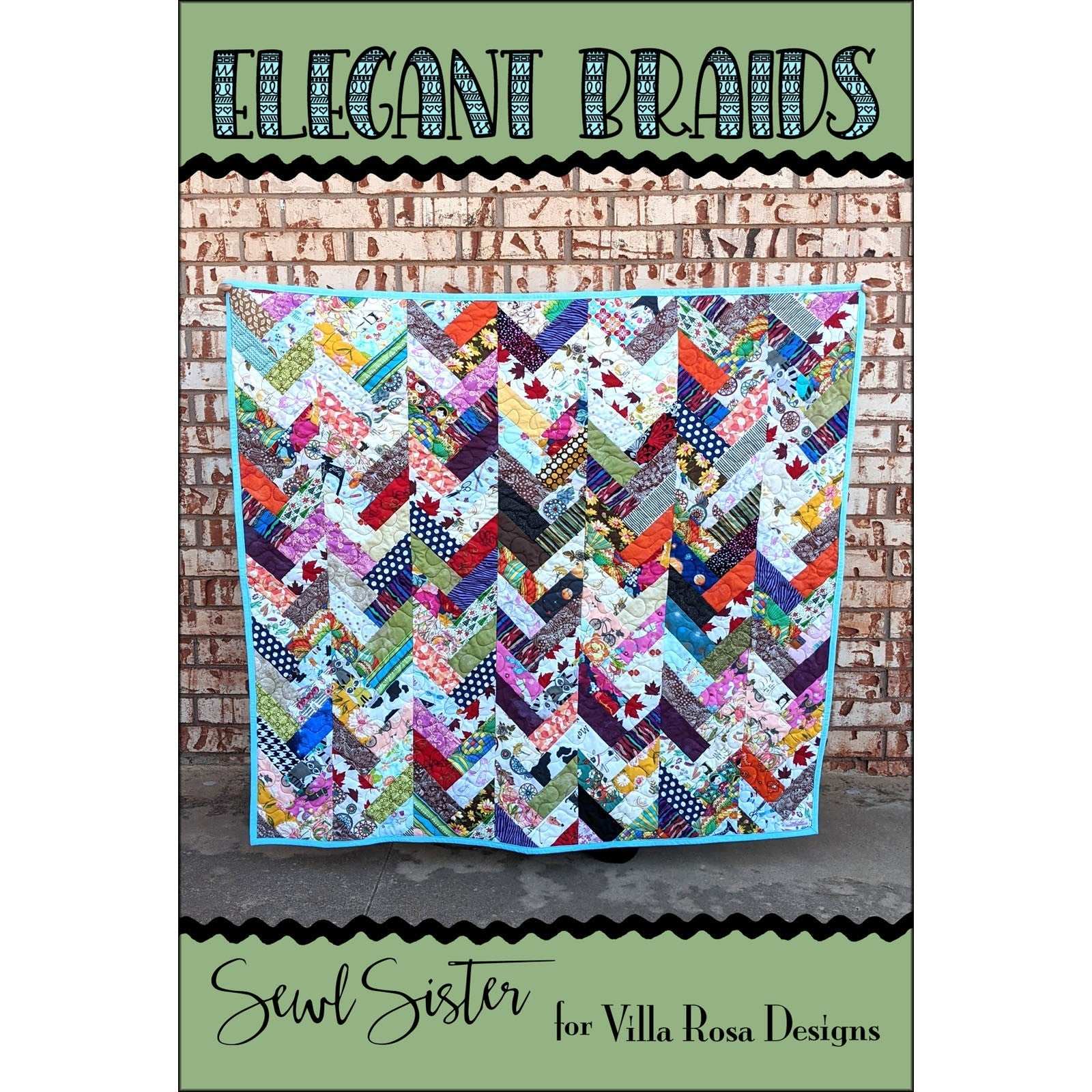 Elegant Braids quilt pattern by Sewel Sister for Villa Rosa Designs with colorful braided design, 48x42 inches.