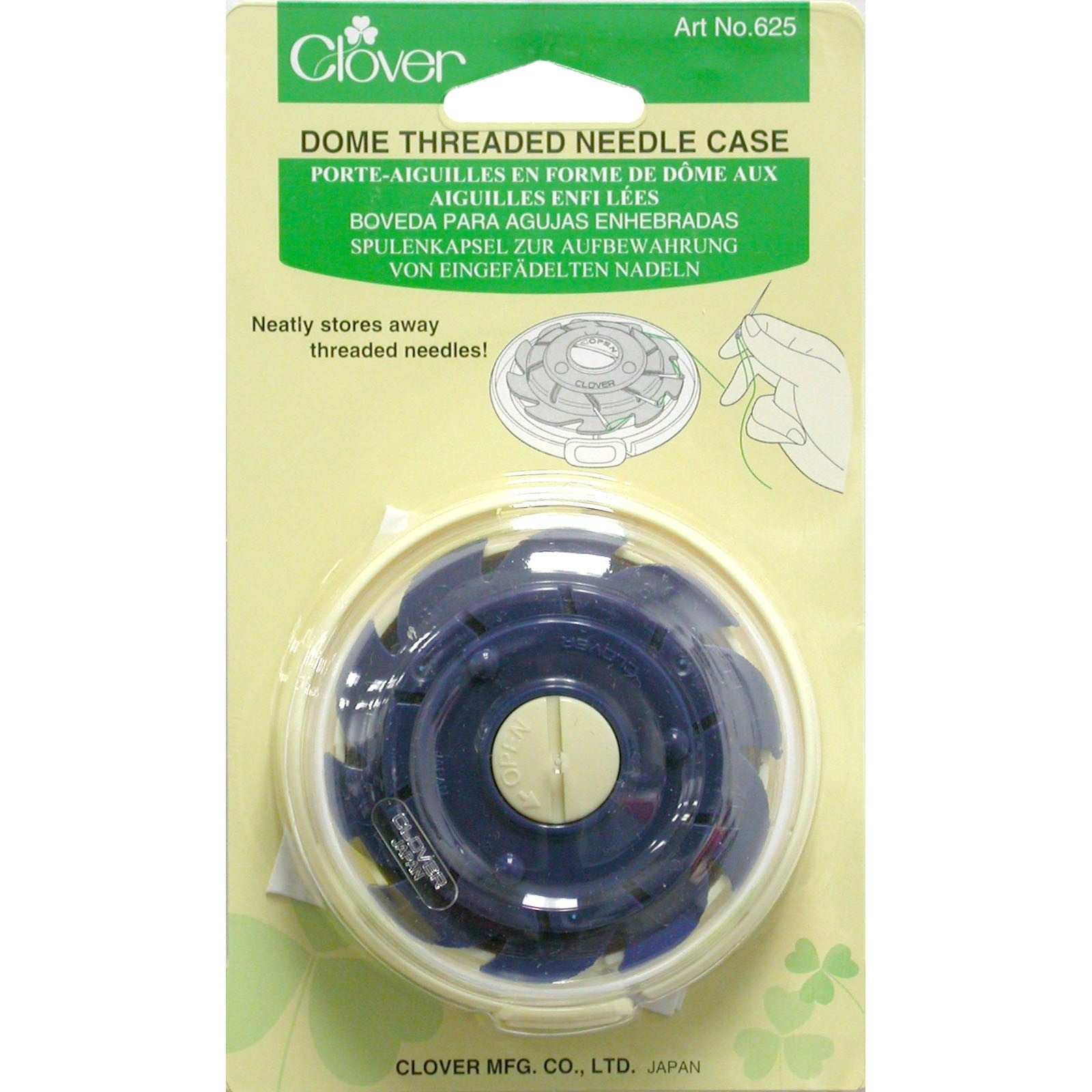 Clover Dome Threaded Needle Case neatly stores up to 10 threaded needles in a compact reel.