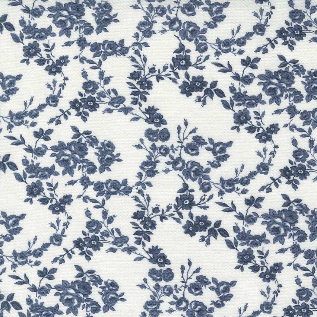 Nantucket Summer cream fabric with navy small floral print by Camille Rosekelley for Moda