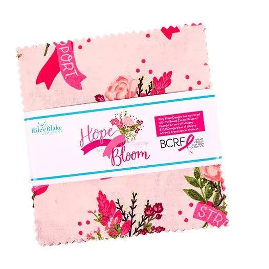 Hope in Bloom 5 inch fabric stacker with floral and breast cancer awareness designs