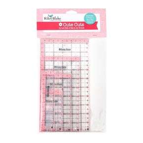 Cute Cuts Rectangle Set of 5 quilting rulers with pink and navy grid markings in various sizes